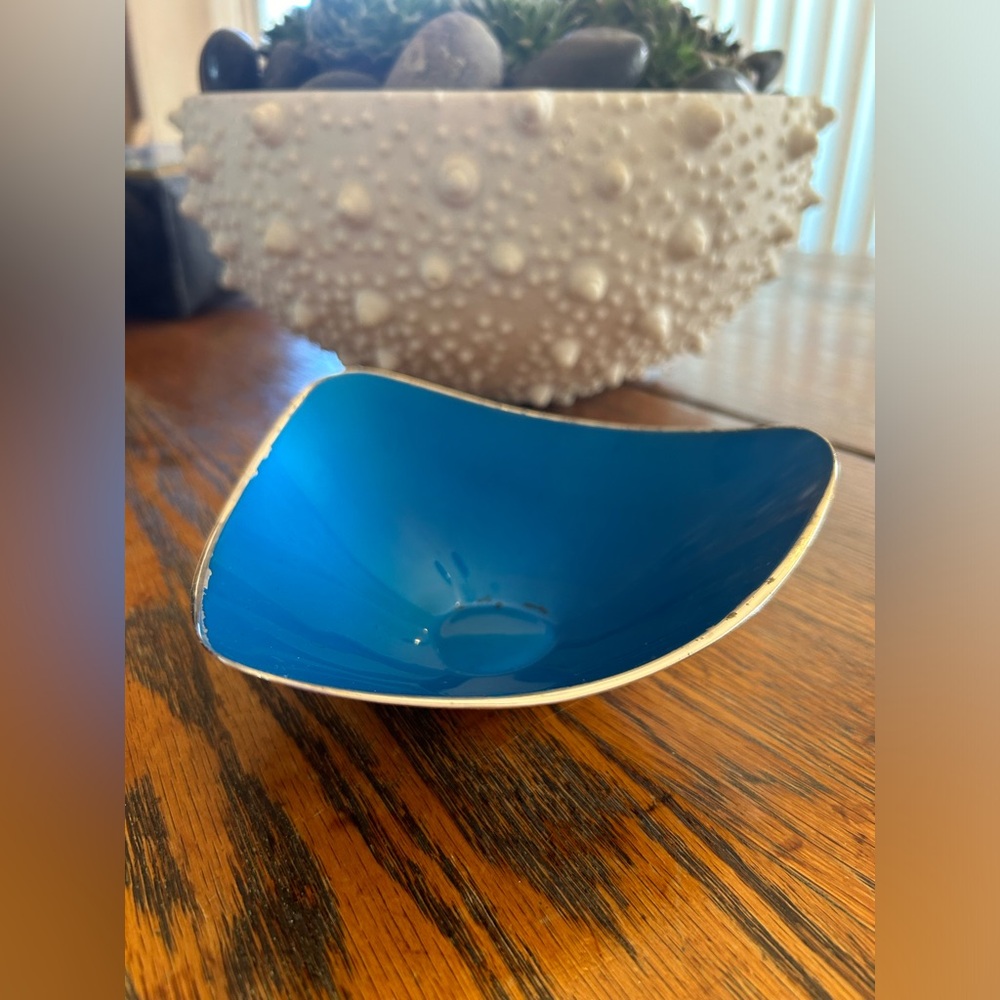 REED & BARTON Vintage Mid 20th Century Silver Plate and Enamel Turquoise Bowl